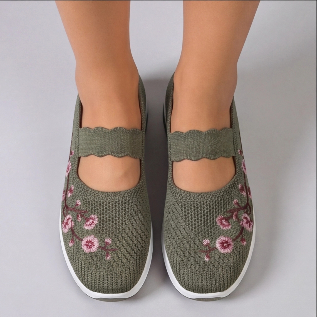 Sneakers femme vert kaki sangle élastique froncée vue de dessus