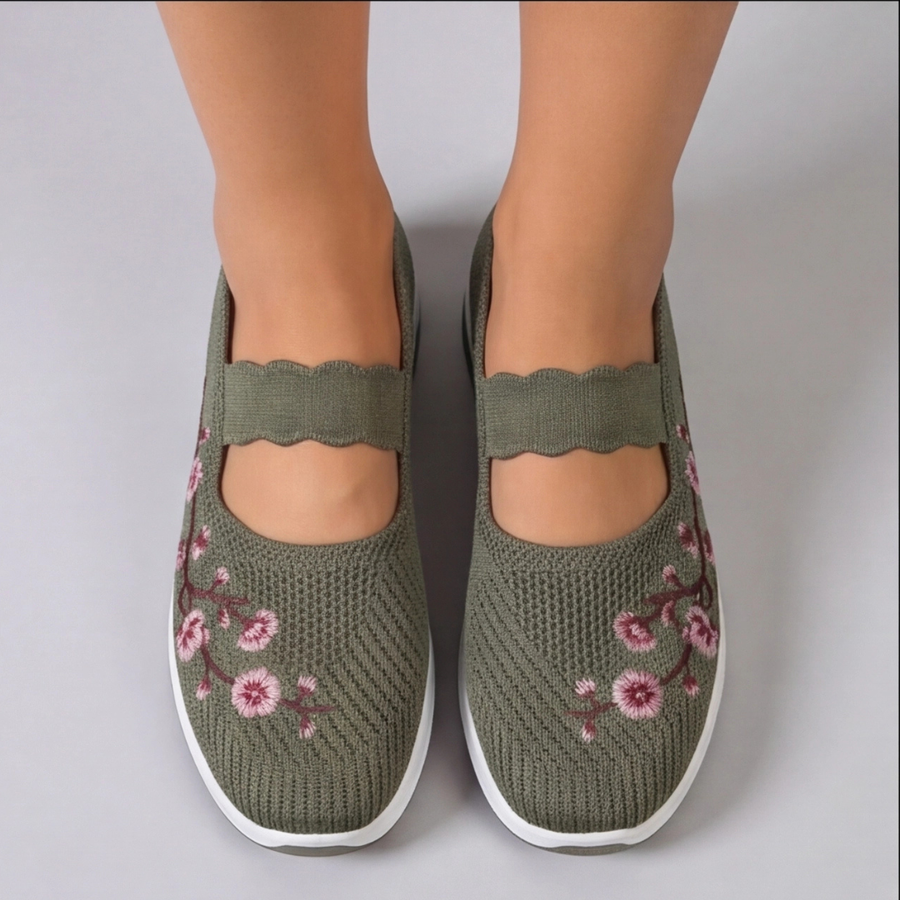 Sneakers femme vert kaki sangle élastique froncée vue de dessus