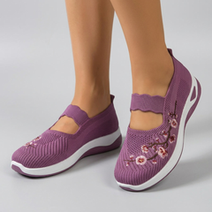 Sneakers femme slip-on violet broderie florale vue de côté