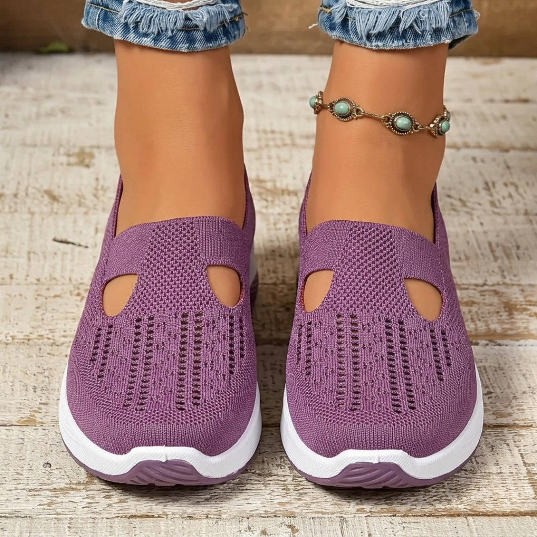Sneakers femme slip-on tricot ajouré coloris violet vue de face