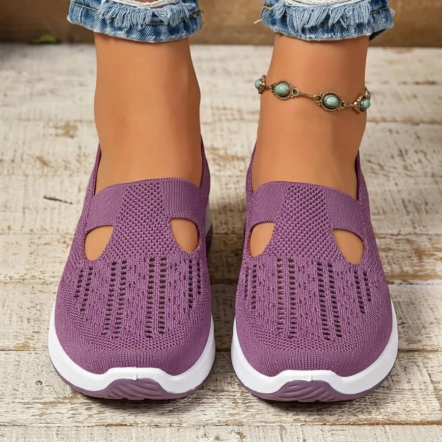 Sneakers femme slip-on tricot ajouré coloris violet vue de face