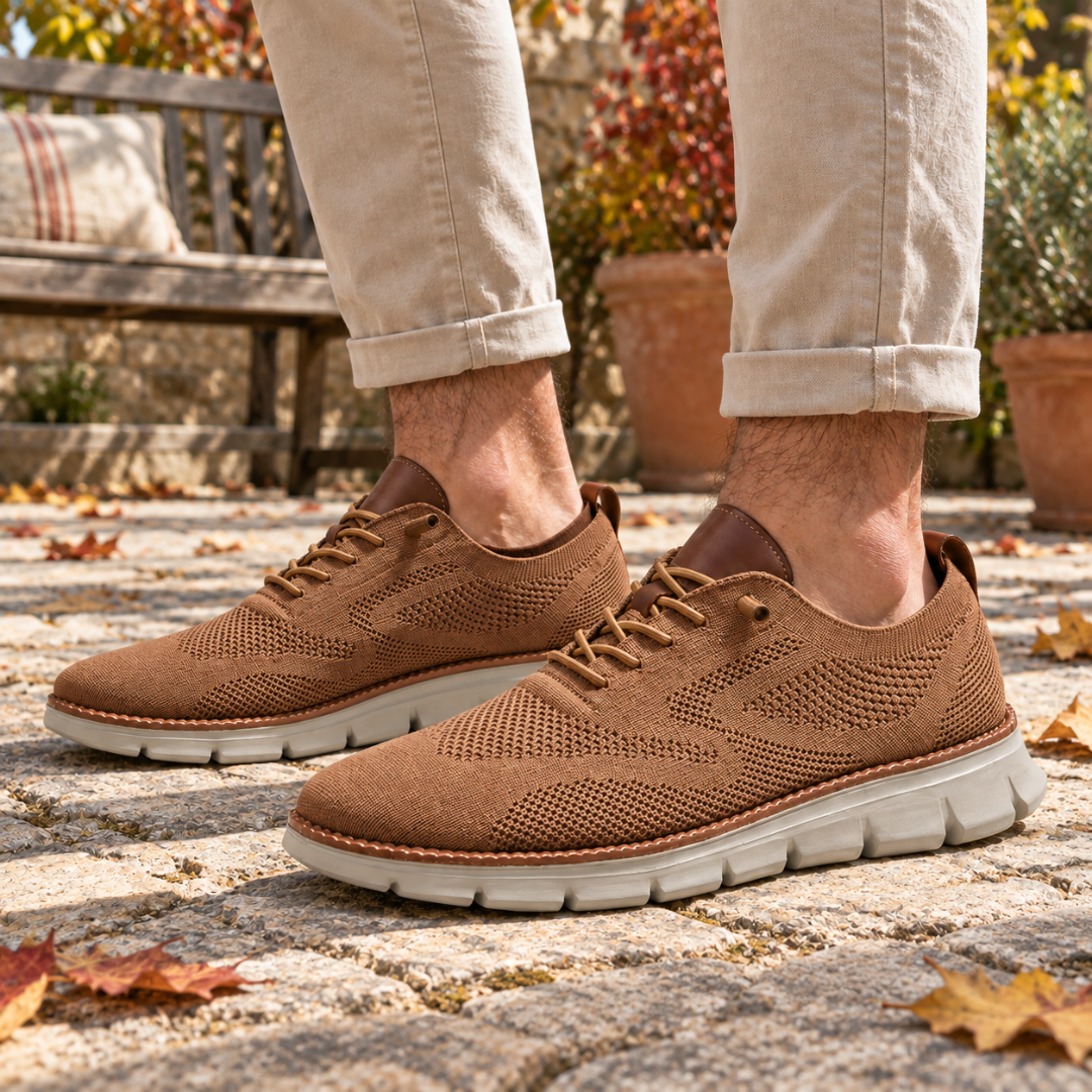 Sneakers homme marron ajourées avec talon contrastant et bout rond