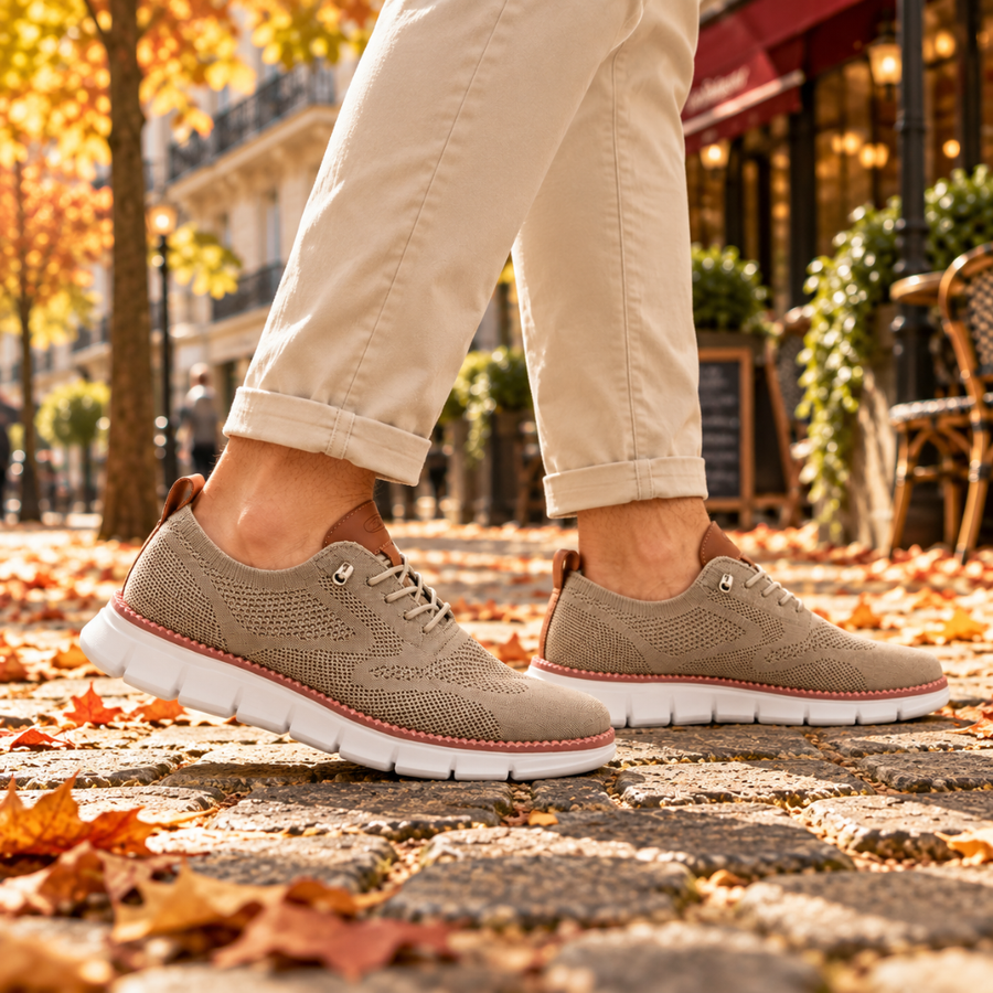 Sneakers homme kaki de profil, lacets fins et semelle blanche crantée