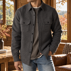Surchemise homme gris foncé à col chemise et poches poitrine boutonnées