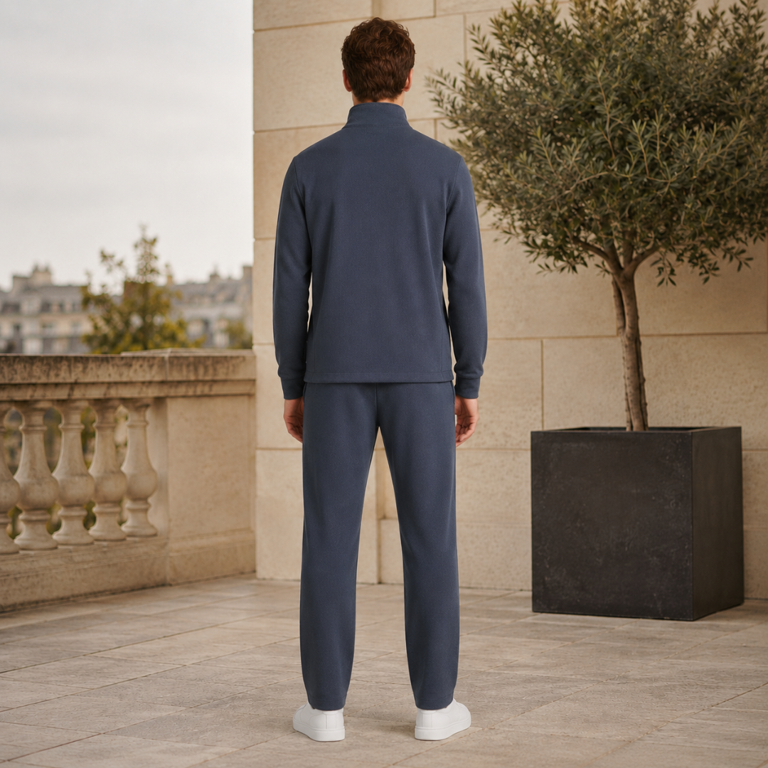 Dos du survêtement homme gris foncé, dos uni et bas de veste côtelé