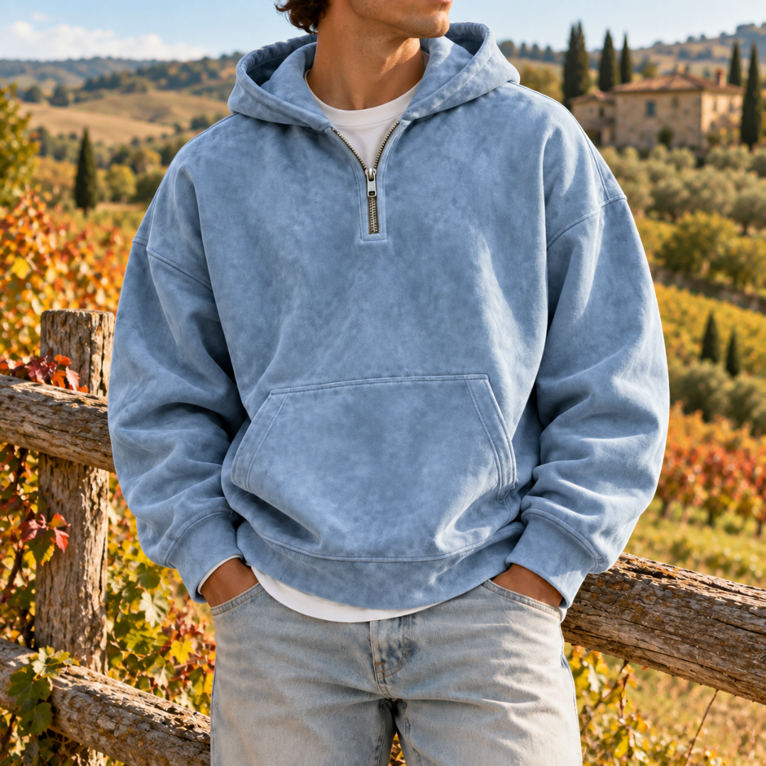 Sweat à capuche homme bleu clair délavé avec capuche et poche kangourou