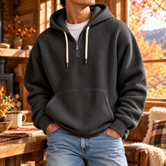 Sweat à capuche homme gris foncé à texture gaufrée, capuche et poche kangourou
