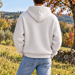 Dos du sweat à capuche blanc homme montrant la capuche et la texture gaufrée