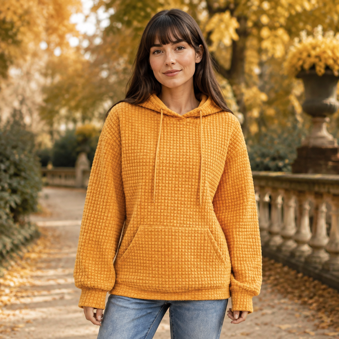 Sweat à capuche jaune moutarde à texture gaufrée, capuche et poche kangourou