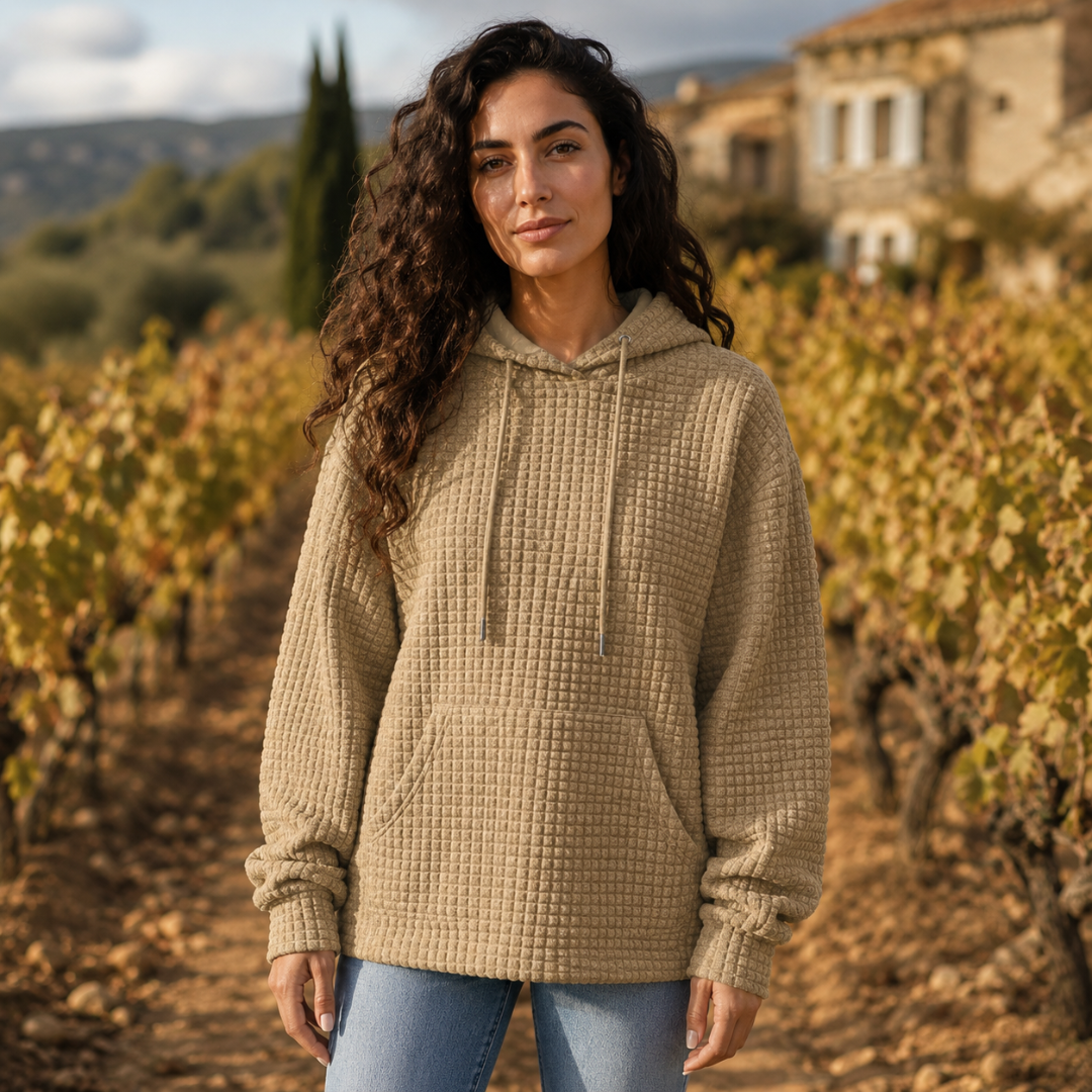 Sweat à capuche kaki à relief gaufré avec cordon de serrage et manches longues