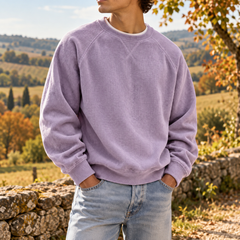Sweat homme lavande en velours côtelé à manches raglan et col rond