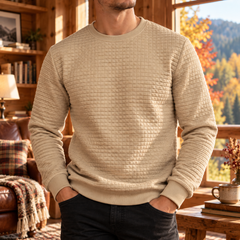 Sweat homme beige à effet matelassé, manches longues et poignets côtelés