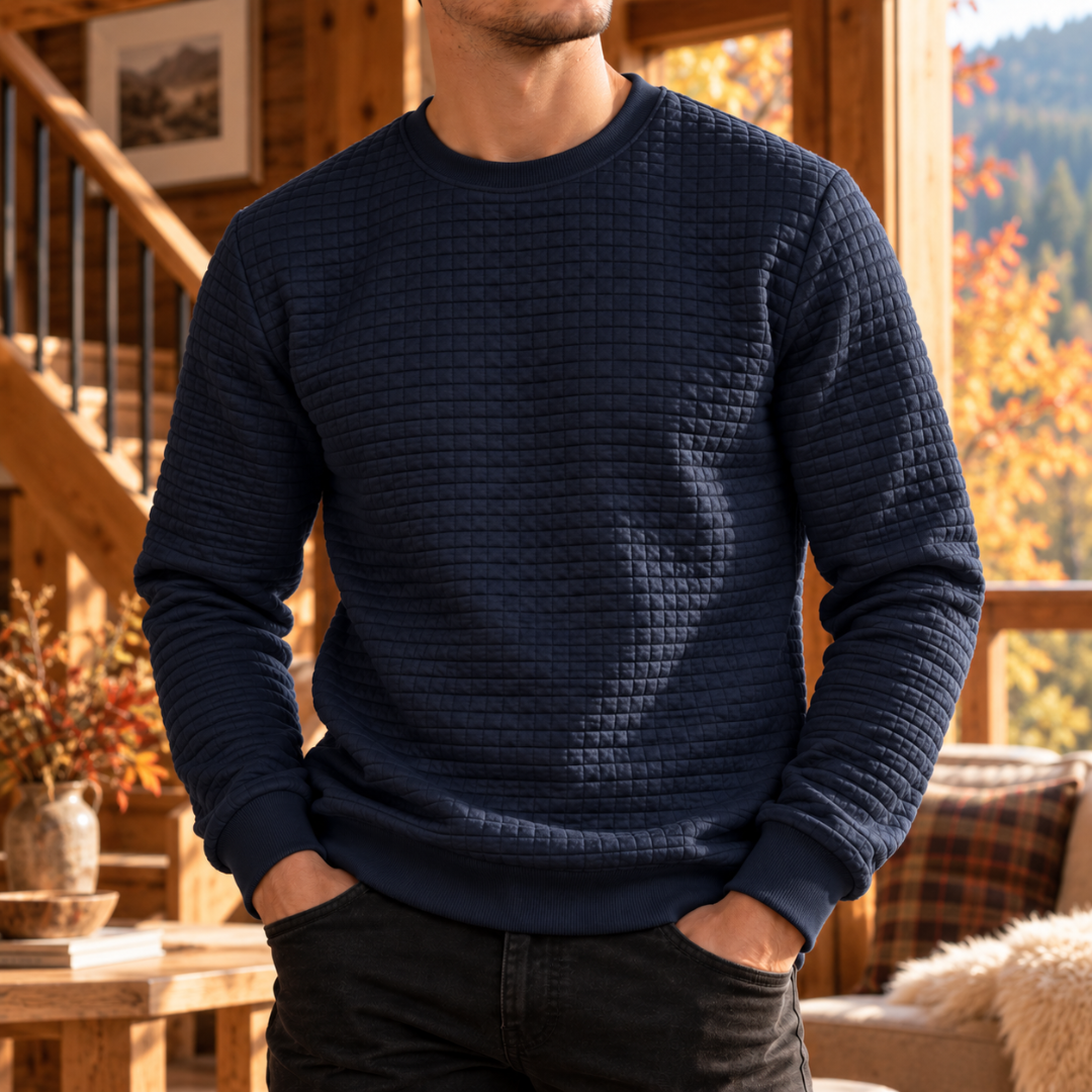Sweat homme bleu marine à effet matelassé et poignets à bords côtelés