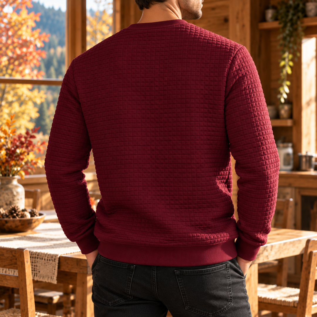 Dos du sweat homme rouge matelassé avec bas côtelé