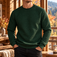 Sweat homme vert foncé matelassé à col rond et bas côtelé