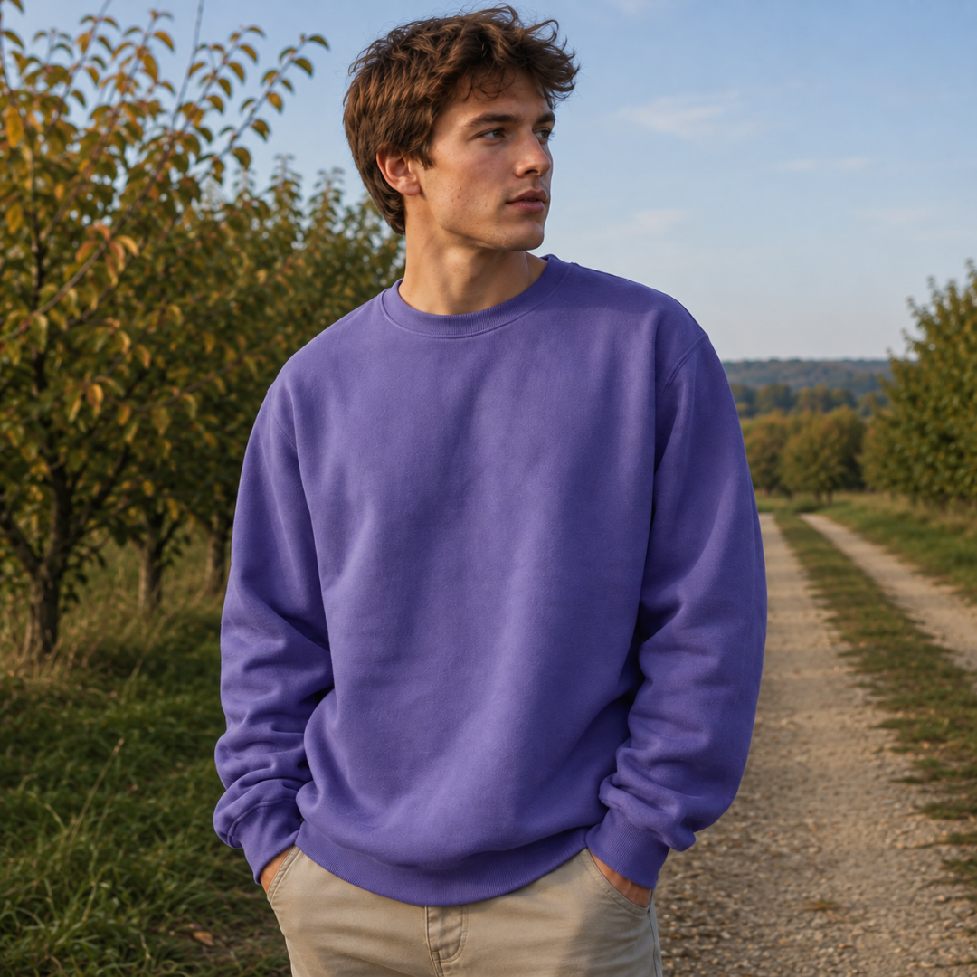 Sweat homme violet à manches longues et bande de taille côtelée, coupe ample
