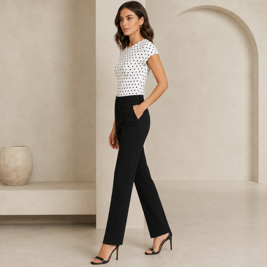 Profil du t-shirt femme imprimé pois, tombé près du corps sur la taille