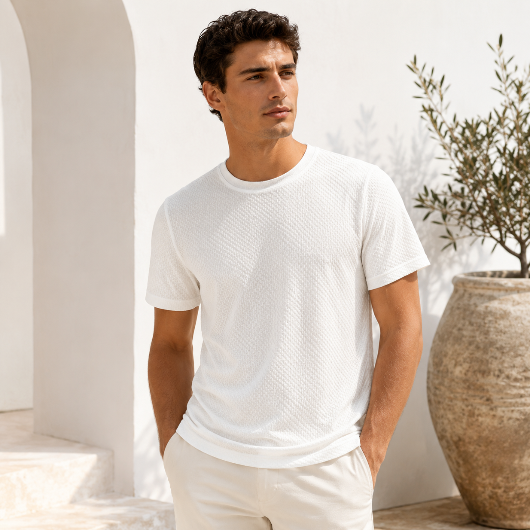 T-shirt homme texturé blanc, vue de face