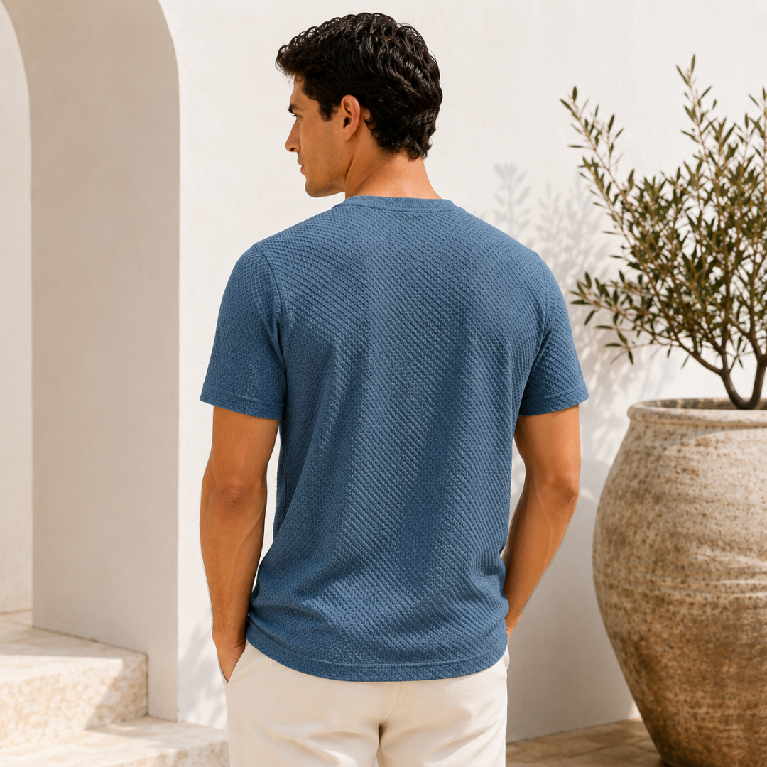 T-shirt homme texturé bleu, vue de dos