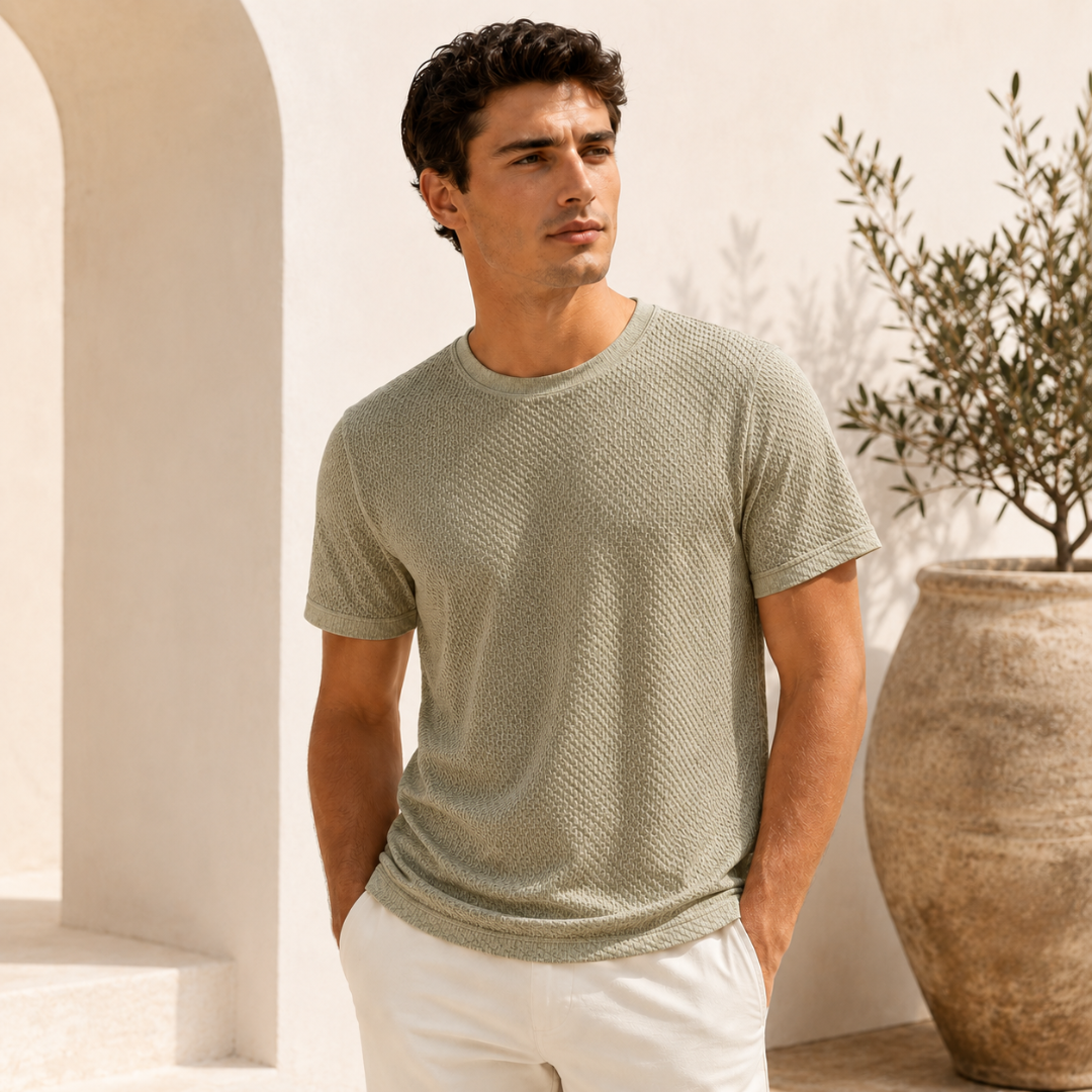 T-shirt homme texturé kaki, vue de face
