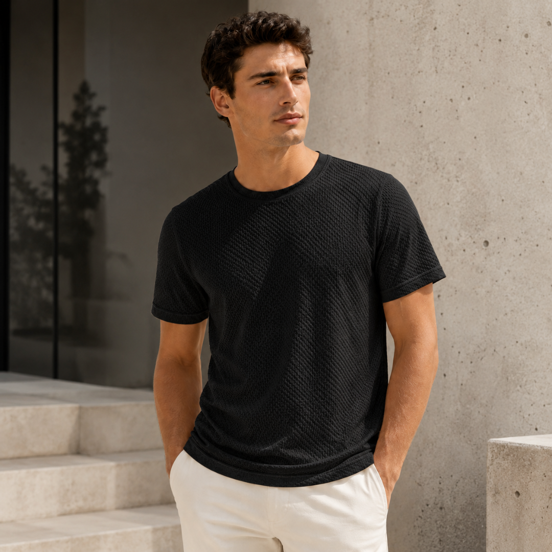 T-shirt homme texturé noir, vue de face