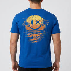 T-shirt homme bleu royal avec grand motif smiley dans le dos
