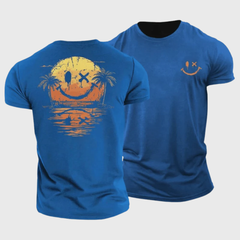 T-shirt homme bleu royal smiley, packshot face et dos