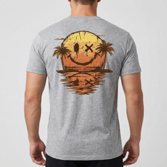 T-shirt homme gris avec grand motif smiley dans le dos