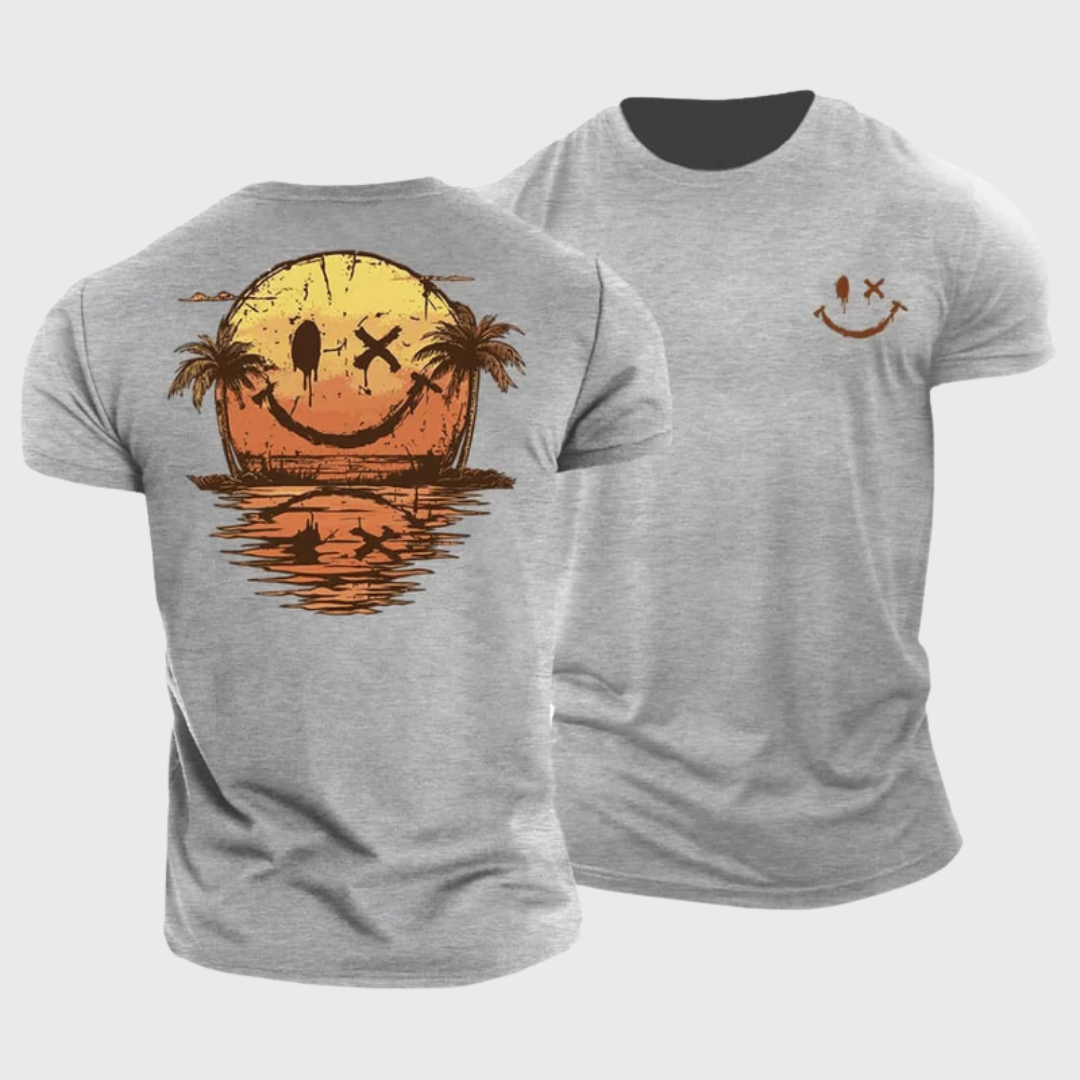T-shirt homme gris smiley, packshot face et dos