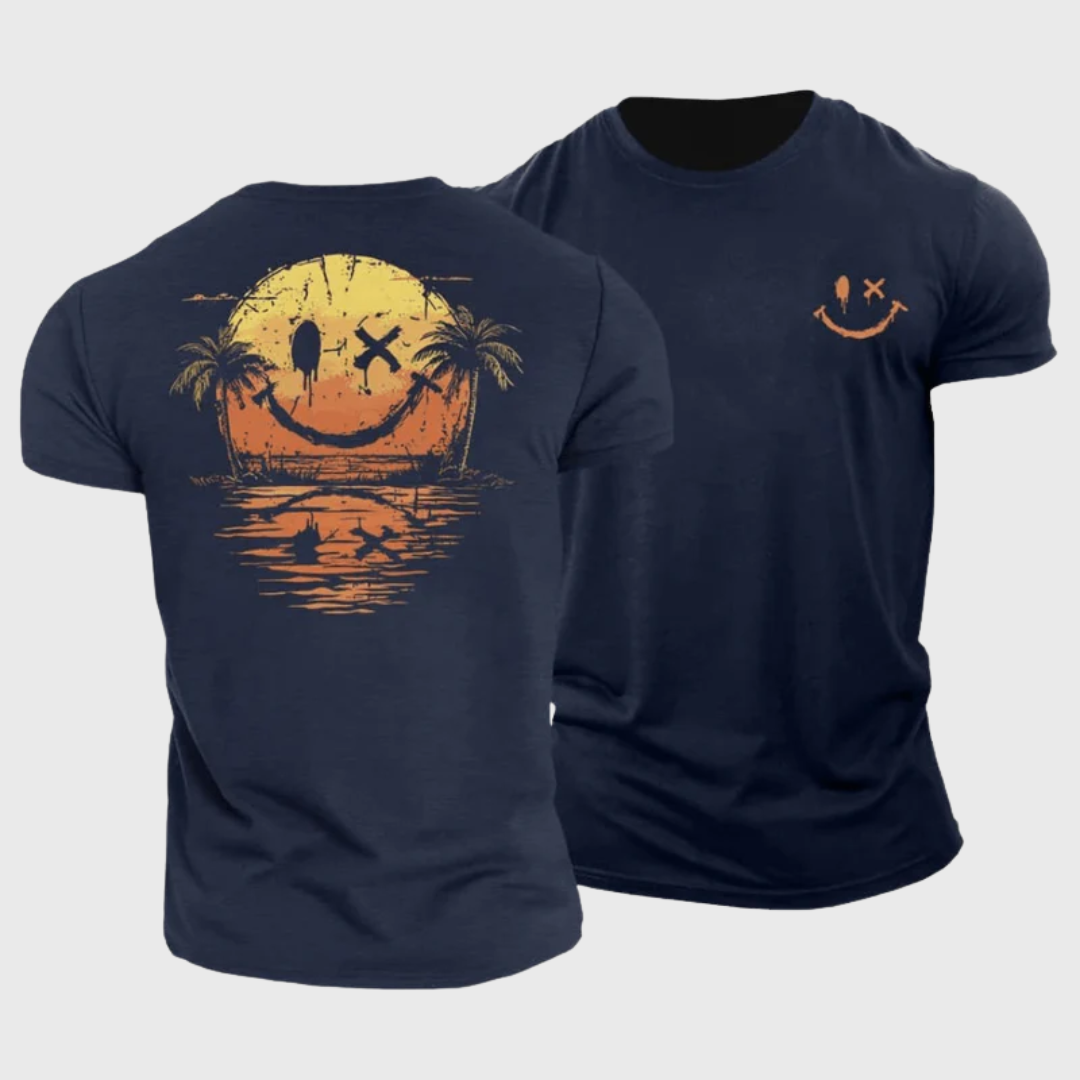 T-shirt homme bleu marine smiley, packshot face et dos
