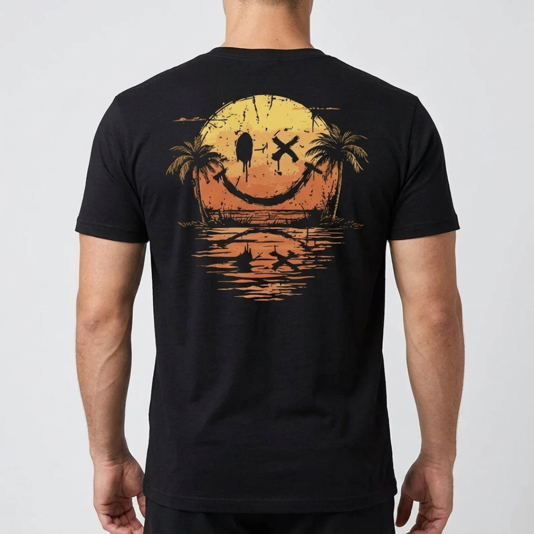 T-shirt homme noir avec motif smiley coloré dans le dos