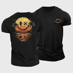 T-shirt homme noir smiley, packshot face et dos