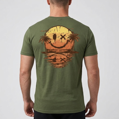 T-shirt homme vert avec motif smiley graphique dans le dos