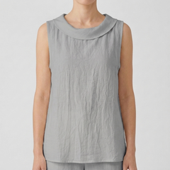 Top femme sans manches col bénitier en gris, vue de face