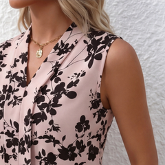 Haut femme sans manches rose motif floral, vue latérale