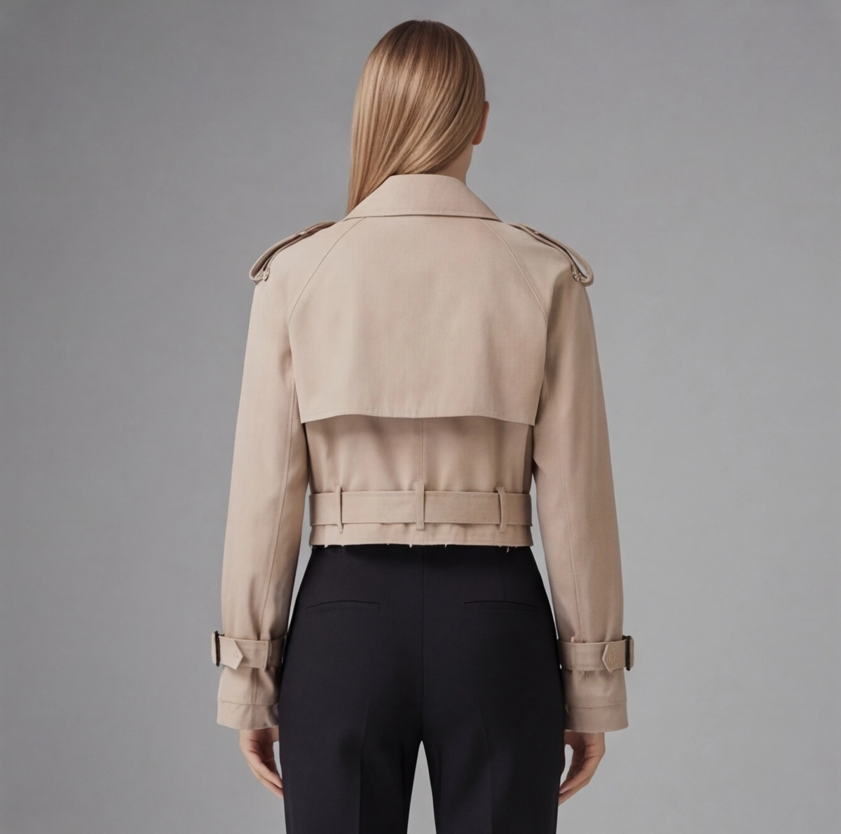 Vue de dos du trench court femme beige