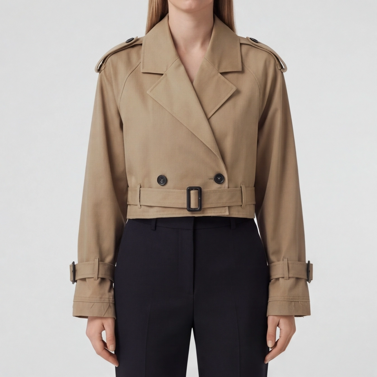 Trench court femme khaki, vue de profil